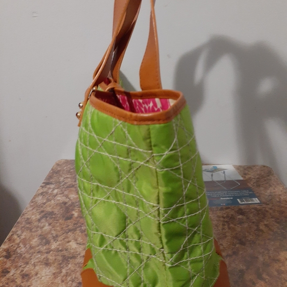 Lilly Pulitzer Off The Wagon Quilted Green Canvas Tote Shoulder Bag - Picture 3 of 8